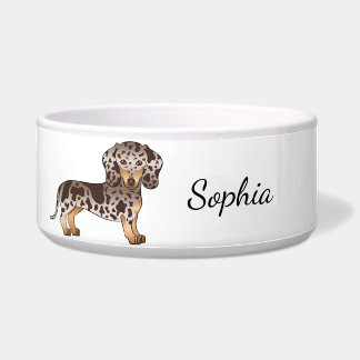 Chocolate &amp; Tan Dapple Short Hair Dachshund &amp; Name Bowl