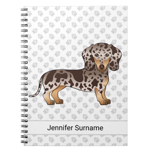 Chocolate & Tan Dapple Short Hair Dachshund & Name Notebook (Front)