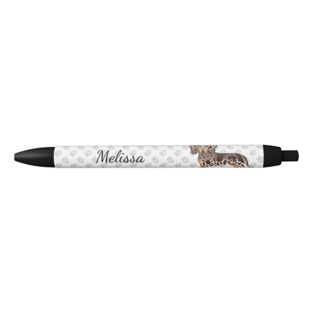 Chocolate & Tan Dapple Short Hair Dachshund & Name Pen (Front)