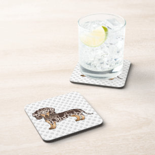 Chocolate & Tan Dapple Short Hair Dachshund & Paws Beverage Coaster