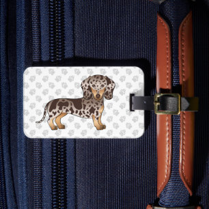 Chocolate & Tan Dapple Short Hair Dachshund & Paws Luggage Tag