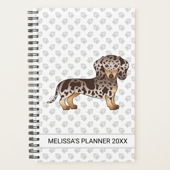 Chocolate & Tan Dapple Short Hair Dachshund & Text Planner (Front)