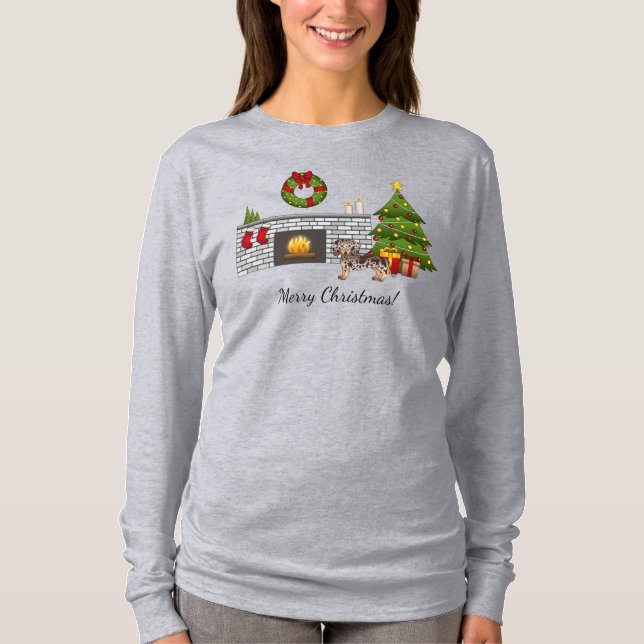 Chocolate & Tan Dapple Short Hair Dachshund - Xmas T-Shirt (Front)