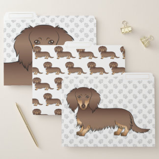 Chocolate &amp; Tan Long Hair Dachshund Cartoon Dog File Folder