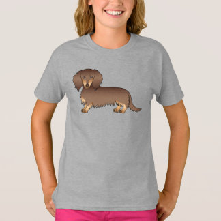Chocolate &amp; Tan Long Hair Dachshund Cartoon Dog T-Shirt