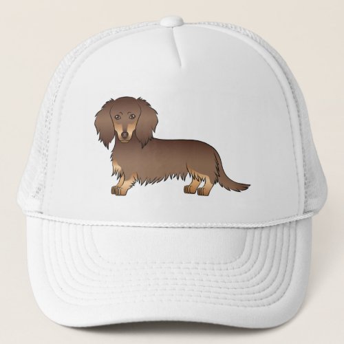 Chocolate  Tan Long Hair Dachshund Cartoon Dog Trucker Hat