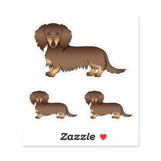 Chocolate &amp; Tan Long Hair Dachshund Cartoon Dogs Sticker