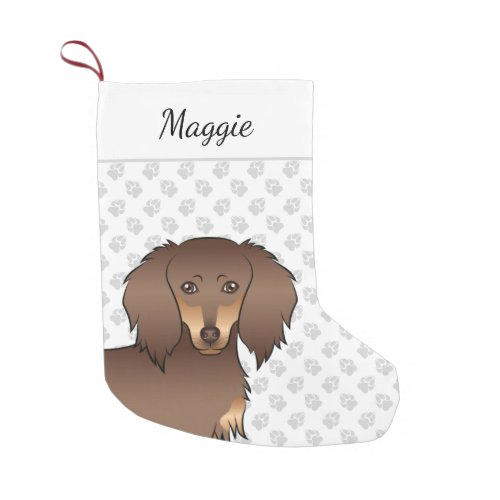 Chocolate  Tan Long Hair Dachshund Dog Head Small Christmas Stocking