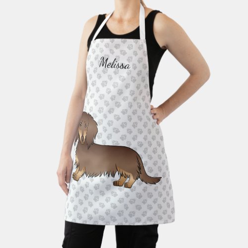 Chocolate  Tan Long Hair Dachshund Dog  Name Apron