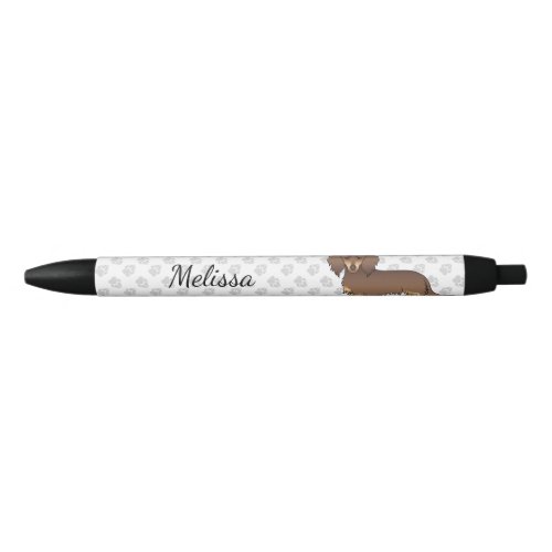 Chocolate  Tan Long Hair Dachshund Dog  Name Black Ink Pen