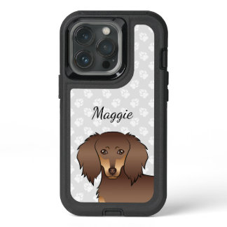 Chocolate &amp; Tan Long Hair Dachshund Dog &amp; Name iPhone 13 Pro Case