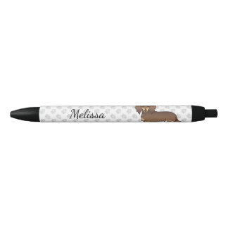 Chocolate &amp; Tan Long Hair Dachshund Dog &amp; Name Pen