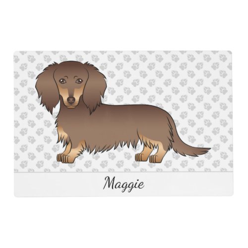 Chocolate  Tan Long Hair Dachshund Dog  Name Placemat