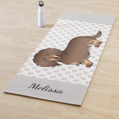 Chocolate  Tan Long Hair Dachshund Dog  Name Yoga Mat