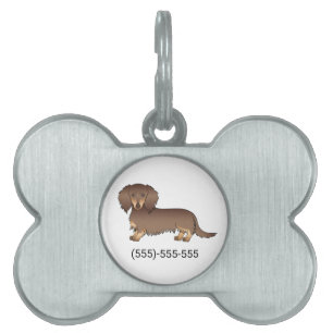 Chocolate & Tan Long Hair Dachshund Dog & Number Pet ID Tag