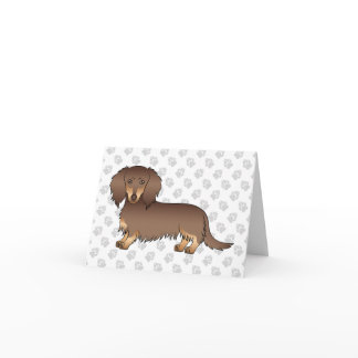 Chocolate &amp; Tan Long Hair Dachshund Dog &amp; Paws Card