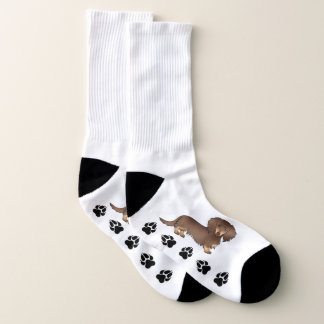Chocolate &amp; Tan Long Hair Dachshund Dog &amp; Paws Socks
