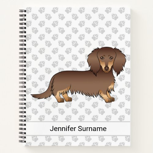 Chocolate  Tan Long Hair Dachshund Dog  Text Notebook