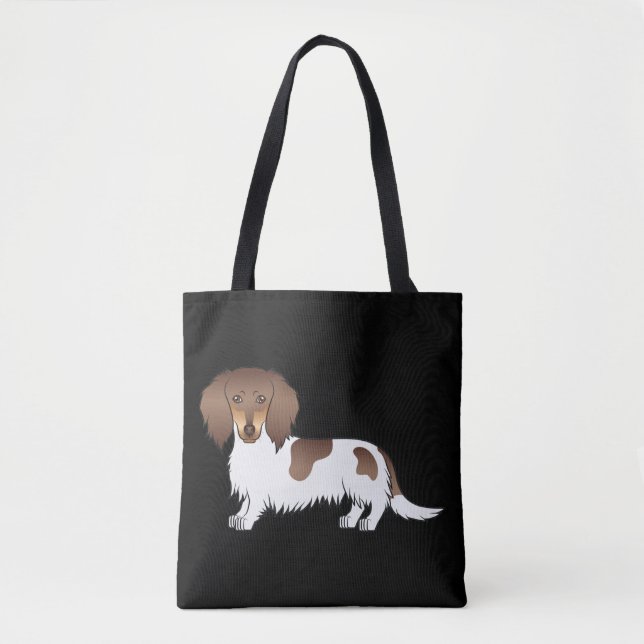 Chocolate & Tan Piebald Long Hair Dachshund Dog Tote Bag (Front)