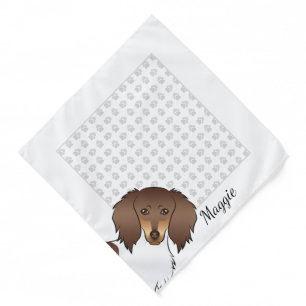 Chocolate & Tan Piebald Long Hair Dachshund Head Bandana