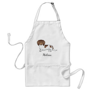 Chocolate & Tan Piebald Long Hair Dachshund & Name Adult Apron