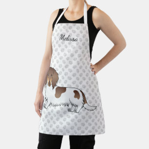 Chocolate & Tan Piebald Long Hair Dachshund & Name Apron