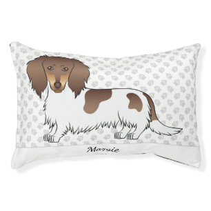 Chocolate & Tan Piebald Long Hair Dachshund & Name Pet Bed