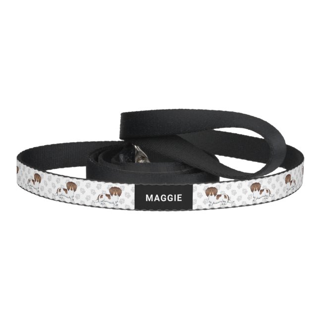 Chocolate & Tan Piebald Long Hair Dachshund & Name Pet Leash (Handle)