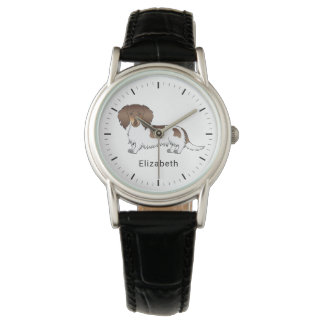 Chocolate &amp; Tan Piebald Long Hair Dachshund &amp; Name Watch