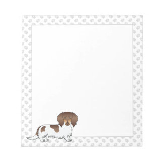 Chocolate &amp; Tan Piebald Long Hair Dachshund &amp; Paws Notepad