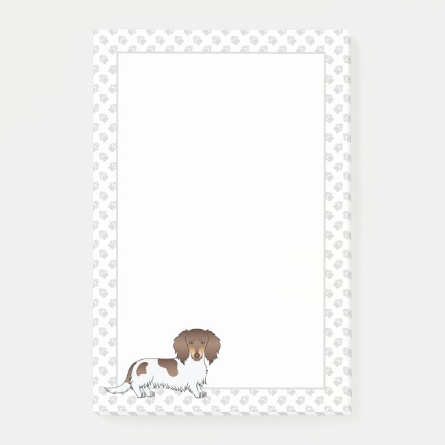 Chocolate & Tan Piebald Long Hair Dachshund & Paws Post-it Notes (Front)
