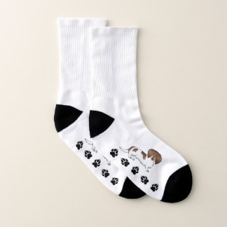 Chocolate &amp; Tan Piebald Long Hair Dachshund &amp; Paws Socks