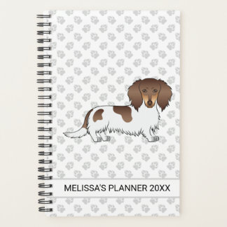 Chocolate &amp; Tan Piebald Long Hair Dachshund &amp; Text Planner