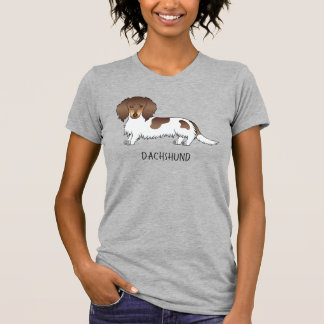 Chocolate &amp; Tan Piebald Long Hair Dachshund &amp; Text T-Shirt