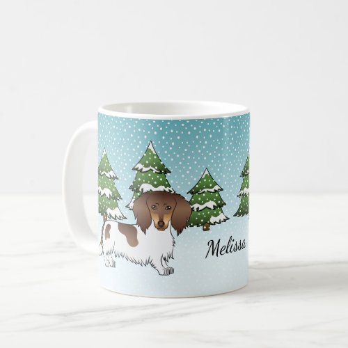 Chocolate  Tan Pied Long Hair Dachshund In Winter Coffee Mug