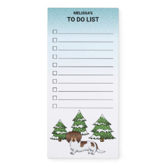 Chocolate &amp; Tan Pied Long Hair Dachshund In Winter Magnetic Notepad