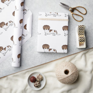 Chocolate & Tan Pied Long Hair Dachshund Pattern Wrapping Paper