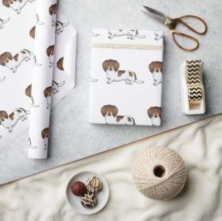 Chocolate &amp; Tan Pied Long Hair Dachshund Pattern Wrapping Paper
