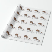 Chocolate & Tan Pied Long Hair Dachshund Pattern Wrapping Paper (Unrolled)