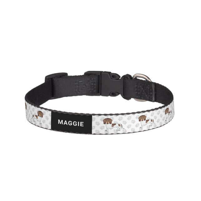 Chocolate & Tan Pied Short Hair Dachshund & Name Pet Collar (Front)