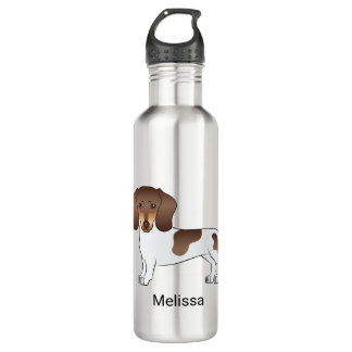 Chocolate &amp; Tan Pied Short Hair Dachshund &amp; Name Stainless Steel Water Bottle
