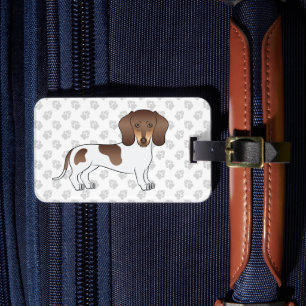 Chocolate & Tan Pied Short Hair Dachshund & Paws Luggage Tag