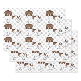 Chocolate &amp; Tan Pied Short Hair Dachshund &amp; Paws Wrapping Paper Sheets