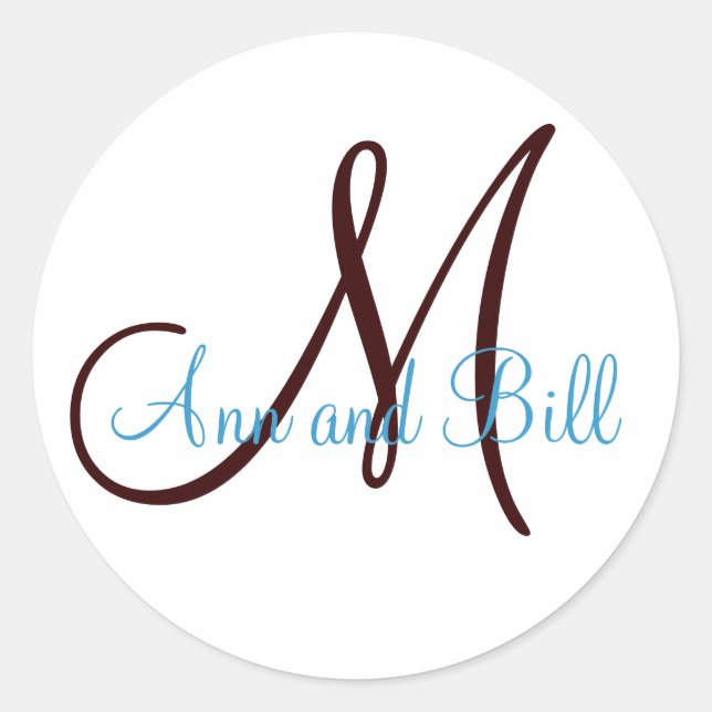 Chocolate Teal Wedding Monogram Names Sticker (Front)
