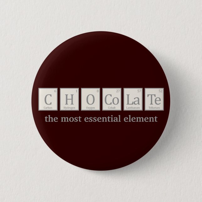 Chocolate, the most essential element pinback button (Front)