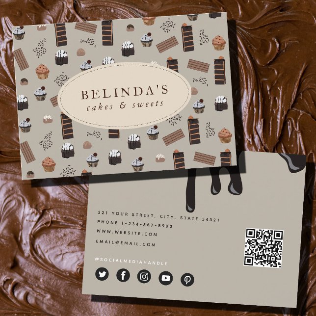 Chocolate Theme Bakery Chef Caterer QR Code Business Card (Chocolate Theme Bakery Chef Caterer QR Code Business Card)