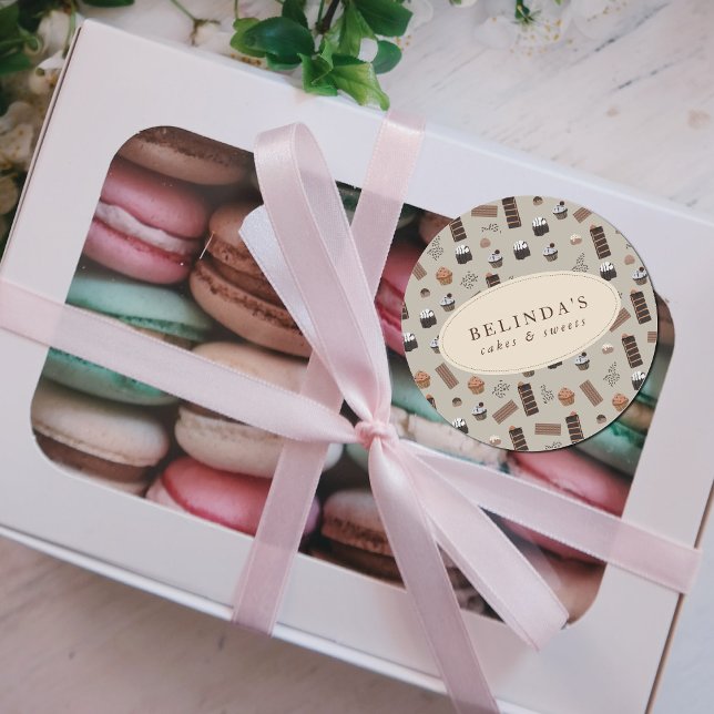 Chocolate Theme Bakery Chef Custom Name Classic Round Sticker (Chocolate Theme Bakery Chef Custom Name Classic Round Sticker)