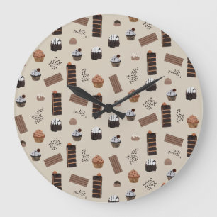 Chocolate Theme Pattern Large Clock