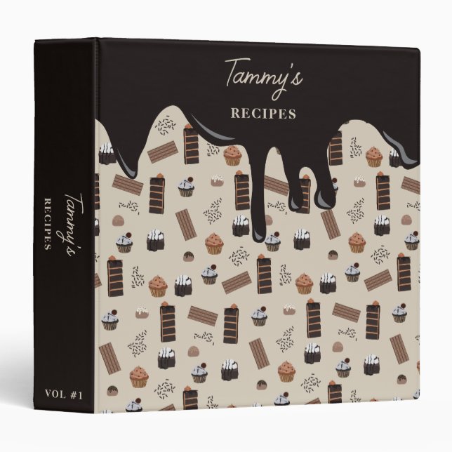 Chocolate Theme Pattern Recipe Cookbook 3 Ring Binder (Front/Spine)