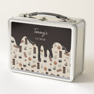 Chocolate Theme Pattern Recipe Cookbook Metal Lunch Box